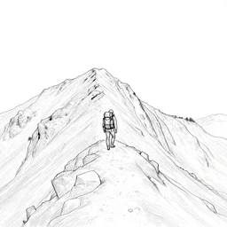 lone backpacker on mountain ridgeline, minimalist line art by hokusai, clean long lines, ultra detailed