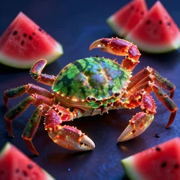 photorealistic watermelon crab. hyperdetailed photorealism, 1 0 8 megapixels, amazing depth, glowing rich colors, powerful imagery, psychedelic overtones, 3 d finalrender, 3 d shading, cinematic lighting, artstation concept art