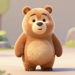 a cute cartoon ggi 3 d standing bear with soft fur and a cute face in the style of disney and pixar