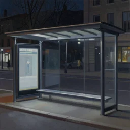 dark city bus stop, painting by  Dan Mumford and Filip Hodas,ArtStation
