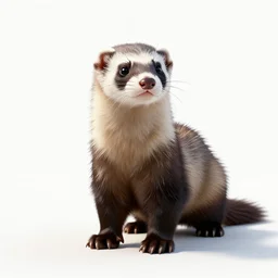 majestic ferret, clean 3d render, full body, isolated on a pure white background, centered, entire subject in frame, sharp focus, soft studio lighting