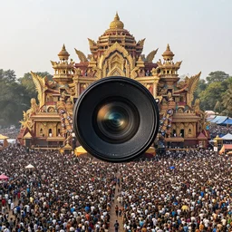 a giant goa music festival, millions of people, intricate, highly detailed, centered, zeiss lens, 2 0 mm wideangle, photography