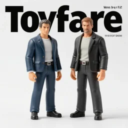 toyfare magazine cover of jack hawksmoore figures. studio lighting. 3 5 mm f / 2. 8 macro lens. polaroid - w 7 6 8
