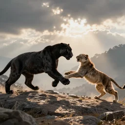 bagheera, the black panther attacking mowgli