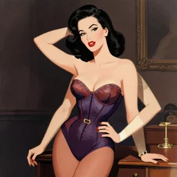 a pinup illustration of dita von teese in the style of charlie bowater.