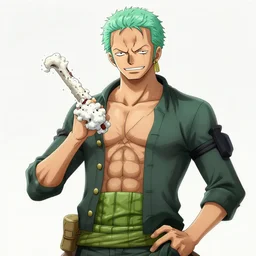 zoro from one piece, mop - in - mouth, mop - in - hands, beautiful, masterpiece, digital art, detailed, trending on artstation