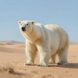 polar bear in the desert painting by craig mullins octane rendering soft morning lighting wide angle lens in the style of hayao