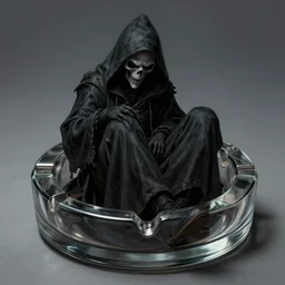 a grim reaper chilling in an ashtray, very detailed, perfect composition, perfect lighting, 4 k, jacques - laurent agasse, tim white, artgerm