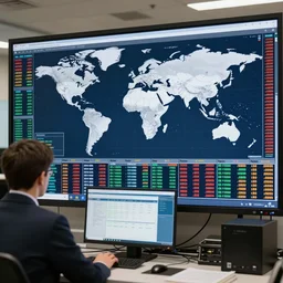 one man trading stocks on world's largest single computer monitor