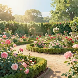 rose garden in the morning sun, award winning by henrietta rae and raphael and moebius