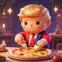 a cartoonish cute trump is making a pizza, magical atmosphere, trending on artstation, 3 0 mm, by noah bradley trending on artstation, deviantart, high detail, stylized portrait h 7 0 4