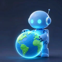 glowing blue nuclear power robot helping the planet by satoshi kon