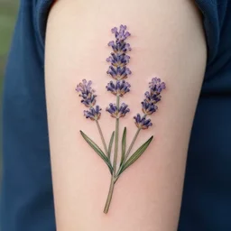 botanical tattoo design of verbena and lavender flowers, inking on skin, trending on instagram