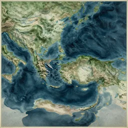 retrofuture fantasy map of the mercantile polities of weeping strand archipelago. this is a land on an unforgiving world of churning oceans and jagged coastlines. every habitable island is situated somewhere along the planet's equator where the weather is still volatile but more hospitable than any points to the north or south, behance contest winner, charles sheeler, map art