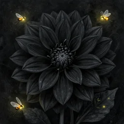 beautiful _ _ _ digital _ _ _ matte _ sharp _ focus _ _ _ painting _ _ _ of _ _ _ whimsical _ _ _ botanical _ dahlia _ _ illustration _ _ _ black _ _ _ flowers _ _ _ fireflies _ _ _ enchanted _ _ _ dark _ _ _ background _ _ _ whimsical