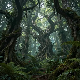 amazing nature, epic foliage, twisted creepy trees, huge scene, magical jungle, high detail, beautiful, detailed, volumetric, scary fairy tale mystical forest, trending on artstation, fantasy, forest landscape, vivid, concept art, artwork trees, cinematic view, fairy tale