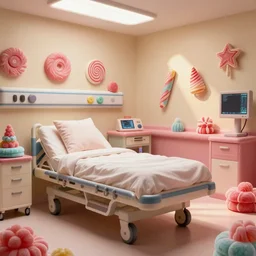 photo of a hospital room made out of soft candy, candy equipment, candy hospital room