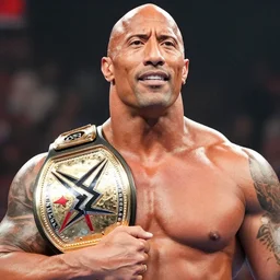 film still close up shot of dwayne johnson as the rock winning the wwe championship at wrestlemania. photography, photographic.