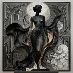 epic concept art. abstract beautiful asian female silhouette mixing with black and color liquid silk cloth and marble. abstract sculpture. art deco swirls. neo noir, modern sculptre, engraving. epic masterpiece, michelangelo, francois boucher, caravaggisti. neo brutalis, low poly, matte painting. greg rutkowski, wlop, victo ngai, kandinski