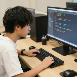 kaito kid writing code on a cumputer