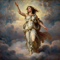 Full body oil painting of the beautiful goddess Gal Gadot as Atenea, she is wearing roman clothes and a surreal jewelry, her hair is natural disheveled, she is approaching heaven over the clouds, naturalism, dramatic lighting, high-detailed oil painting by Ilya Repin, Michelangelo da Caravaggio, William Blake, Alex Grey and Beksinski, trending on Artsation, hystorical painting, naturalism, masterpiece, 4k, 8k,