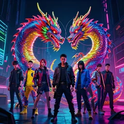 2 d cyberpunk dragon in neon lights, red, blue, yellow, green, photorealistic, ultra detailed, trending on artstation, concept art, octane render, unreal engine, by shinji aramaki, in the style of raphael lacoste and victo ngai dan mumford jesper ejsing jeff easley andreas rocha xision hokusai feifei ruan yizhai shen james jean zigor samaniego