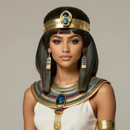 Zendaya as Isis the Egyptian goddess, a beautiful art nouveau portrait by Gil elvgren, Nile river environment, centered composition, defined features, golden ratio, intricate gold jewelry