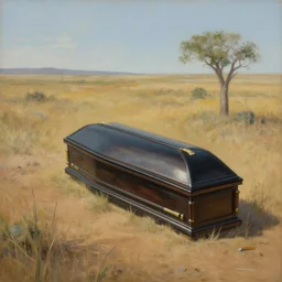 coffin in the middle of nowhere, surreal painting, detailed
