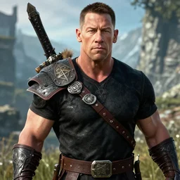 a screen shot of John Cena in Skyrim