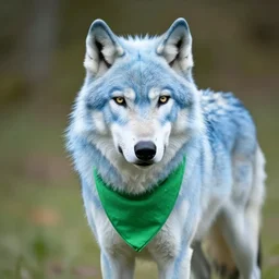 pale blue wolf with green handkerchief