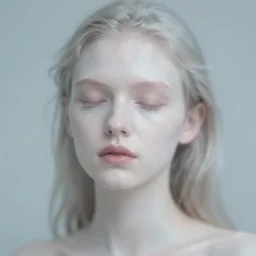 out of focus photorealistic portrait of a beautiful!!! aesthetic!!! pale young woman by sarah moon, very blurry, translucent white skin, closed eyes, foggy