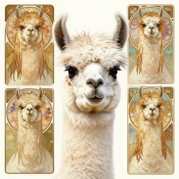 llama with dreadlocks, detailed, by ernst haeckel, james jean, mandy jurgens, alphonse mucha