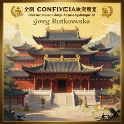 confucian architecture and symbols by greg rutkowski, trending on artstation, favorites on deviantart, high quality art. artwork masterpieces, award winning
