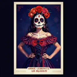 a cute Día de los Muertos girl posing by Annie Leibovitz, Poster art by J. C. Leyendecker