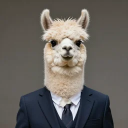 anthropomorphic llama in a suit