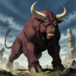 threatening minotaur. cinematic wide shot in the style of akira