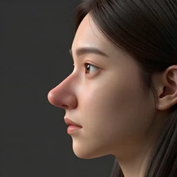 young woman face profile with huge 1 8 inch nose octane render