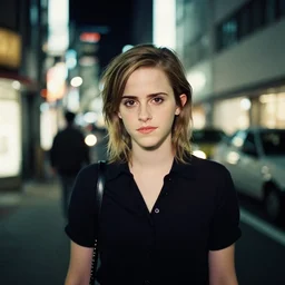japanese version of emma watson, in tokyo at night, film still, cinestill 8 0 0,