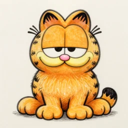 a pencil drawing of cute garfield, 8 k, close - up, front view, full body