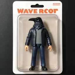 action figure in package, man with raven as a head, collectors edition, mint condition
