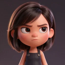 a painting of cute Asian woman frowning, in the style of DreamWorks animation, low angle view, 16mm lens, award winning, mid-shot, hyper detailed, dramatic lighting, artstation, octane renderer, unreal engine