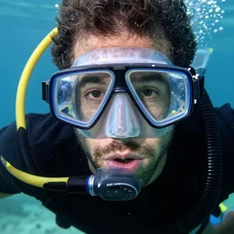 closeup potrait of a man snorkeling underwater in submerged new york, photograph, natural light, sharp, detailed face, magazine, press, photo, Steve McCurry, David Lazar, Canon, Nikon, focus