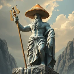 a masterpiece hyperdetailed dnd tarot card, magnificent mushroom deity as depicted in a colossal greek marble statue ( with godlike bodybuilder physique ), hd tarot card depicting monumental statue of a mushroom god with cute large mushroom hat, hdr, 8 k, artstationhq, digital art by greg rutkowski and wayne barlowe