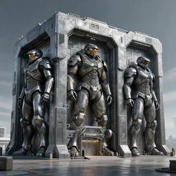 3 d sculpt of a thick square industrial military scifi cnc milling machine warehouse facade gun metal airport inspired by the matrix, star wars, ilm, beeple, star citizen halo, mass effect, starship troopers, elysium, the expanse, high tech industrial, artstation unreal