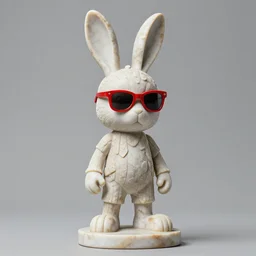 rabbit groot as marble statue, red sunglasses