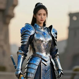 photo of a female warrior with sapphire encrusted armour