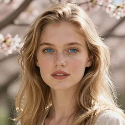 detailed cinematic wide shot of beautiful attractive woman clean skin blue yese blonde hair, ultra realistic, spring light, painting by gaston bussiere, craig mullins, j. c. leyendecker