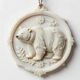 beautiful decorative ornament with a spirit bear, decorative design, classical ornament, bilateral symmetry, highly detailed etching, marble carving