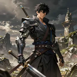 a cybernetic ronin / mercenary in the style of high fantasy art in the style of anime