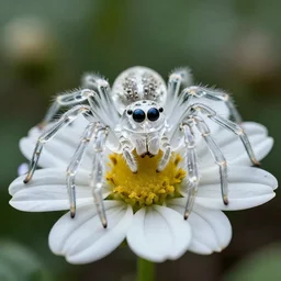 super macro of a clear transparent white glass crystal spider with big eyes sitting on a flower, in the forest. fantasy magic style. highly detailed 8 k. intricate. nikon d 8 5 0 3 0 0 mm. award winning photography.